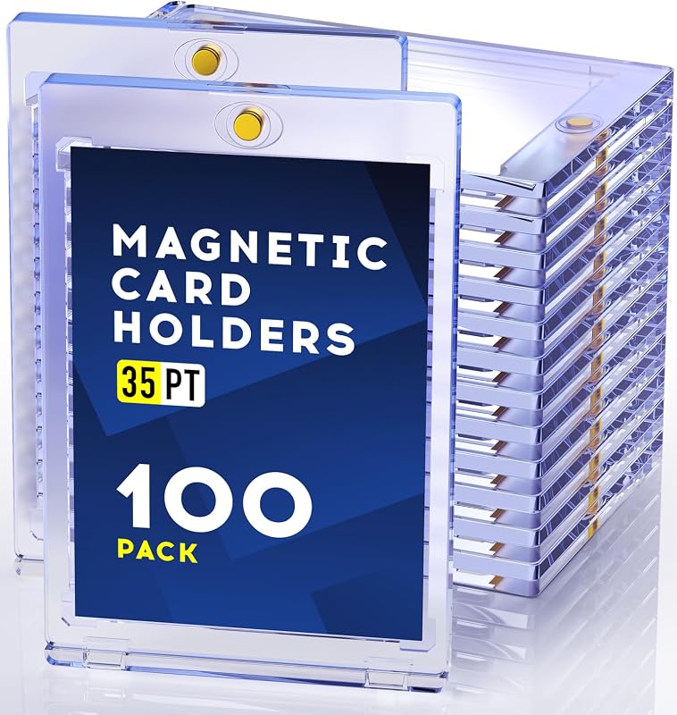100ct Magnetic Card Holder, 35pt One Touch Card Holder for Trading Cards | U-V Protectors Hard Plastic, Magnetic Card Case for Trading, Sports, Game, Football, Baseball Cards