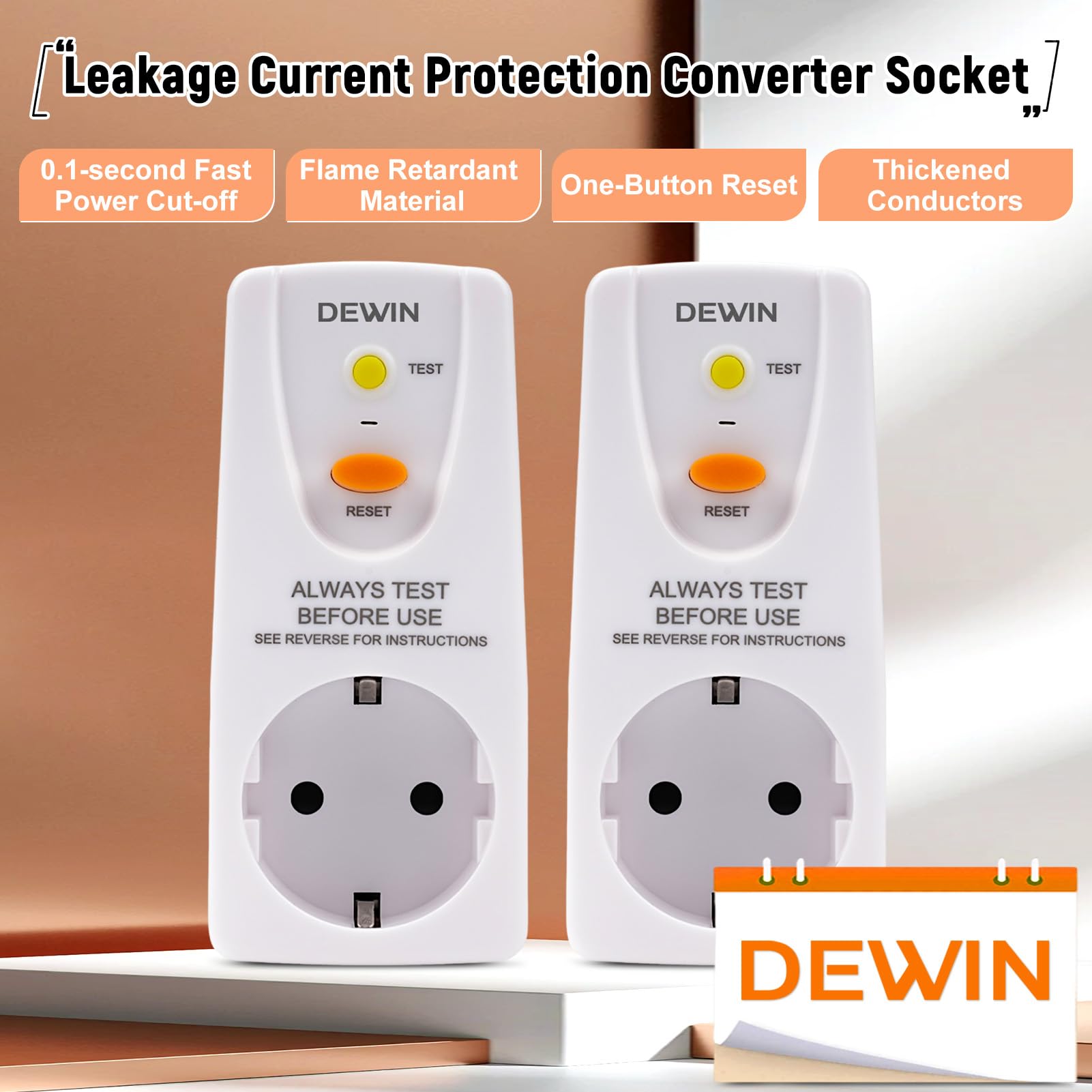 FI Prise de Disjoncteur 10mA, 16A 230V Prise de Protection Différentielle Prise de Sécurité GFCI, Coupure Rapide 10 mA, Prise de Disjoncteur Différentiel de Sécurité Domestique (Lot de 2)