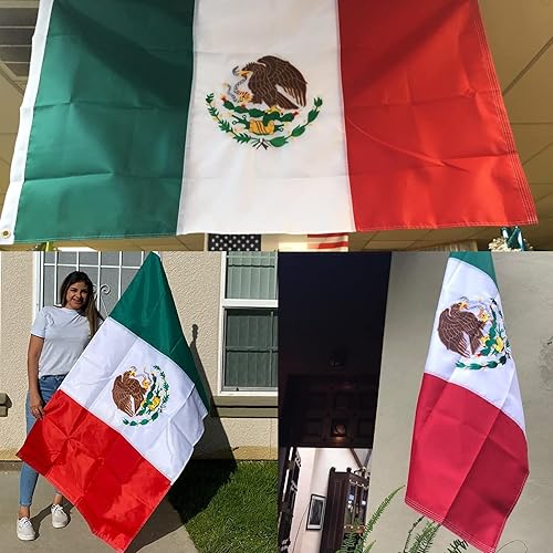 Miniatura 6 de Homissor Bandera mexicana de México, banderas bordadas de 5 x 8 pulgadas, rayas cosidas, 240D, bandera nacional MX resistente para interiores y