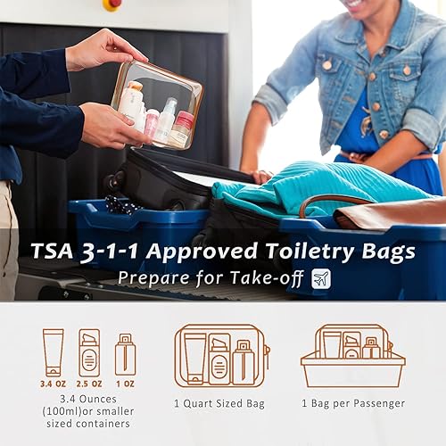 Miniatura 9 de 6 bolsas de cosméticos transparentes, aprobadas por la TSA, juego de bolsas de aseo transparentes para viajes, playa, bolsa de organización de