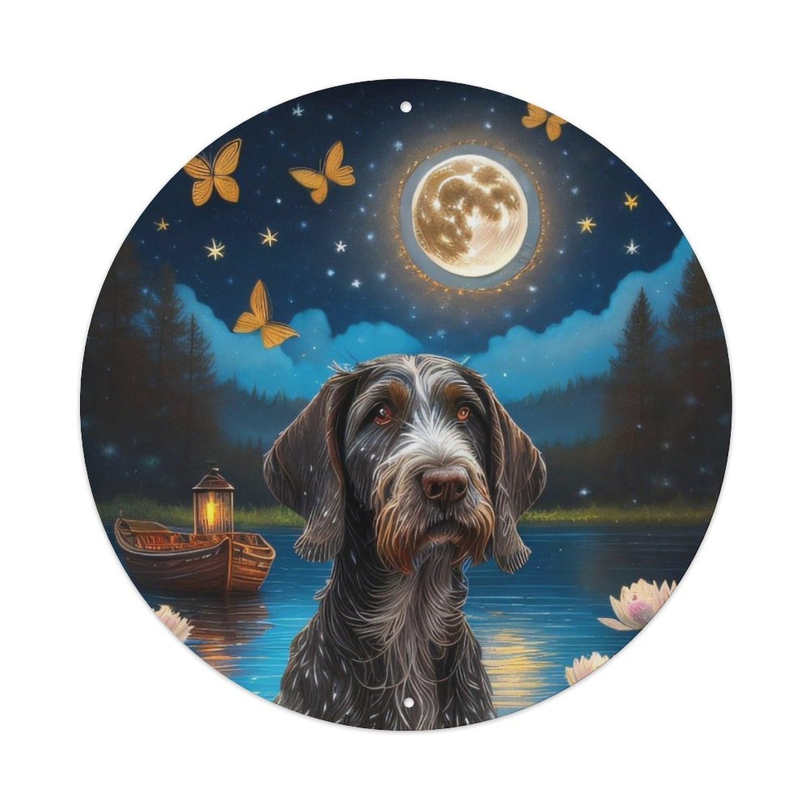 Animal Artwork Dogs Under The Moon Vintage Metal Tin Sign Plaque Wall Decor for Cafe, Club Bar, Office, Garden Metal Poster 8x8Inch