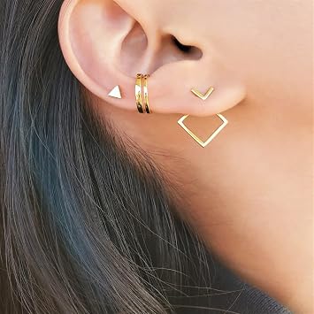 LSCZSLYH Geometric Ear Jackets Front and Back Earrings for Women Stylish and Minimalist Gold Color Square Ear Jackets