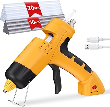 Cordless Hot Glue Gun, 20W Hot Glue Gun with 30PCS Premium Glue Sticks & 1m USB-C Cable, 2000mAh Built-in Battery Suitable for School Craft, Home Repair, DIY Cordless