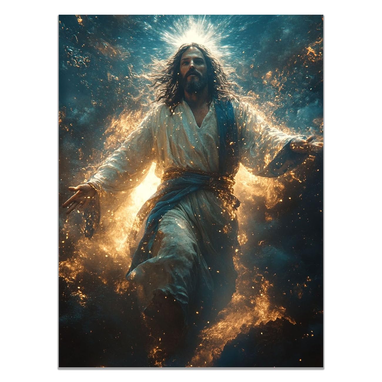 QUSAAOU Canvas Wall Art Jesus Abstract Jesus Image icture Christianity Cross Poster Print Painting for Living Room Bedroom Prayer Room Home Decorate(deep cyan)-80x120cm Unframed