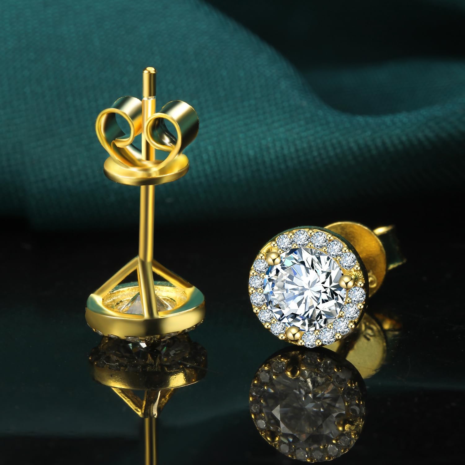 Cubic Zirconia Halo Stud Earrings for Women Men Gold Plated Hypoallergenic S925 Sterling Silver Big Brilliant Simulated Diamond Round CZ Stud Earrings for Sensitive Ears - Image 7