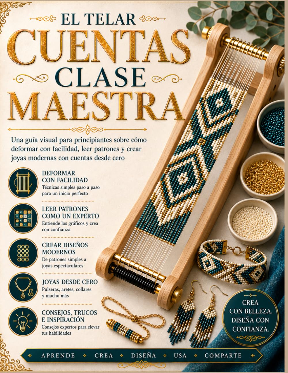 EL TELAR CUENTAS CLASE MAESTRA: Una guía visual para principiantes sobre cómo deformar con facilidad, leer patrones y crear joyas modernas con cuentas desde cero
