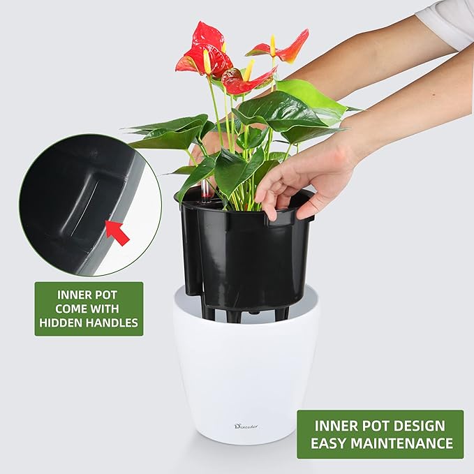 One of the key features of this planter is its self-watering system, which helps to keep plants hydrated without the need for constant watering. The thickened table flower pot design adds to its aesthetic appeal, making it a stylish addition to any space. The water level indicator helps you to easily monitor the moisture levels of your plant, ensuring optimal growth and health.