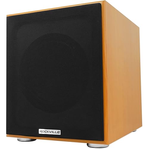 Rockville Rock Shaker 8" 400W Powered Subwoofer for Home Theater, Wood Finish, Includes Remote, Solid MDF Enclosure, RCA Inputs/Outputs, Variable Crossover - Perfect for Movies, Studio and Home Audio