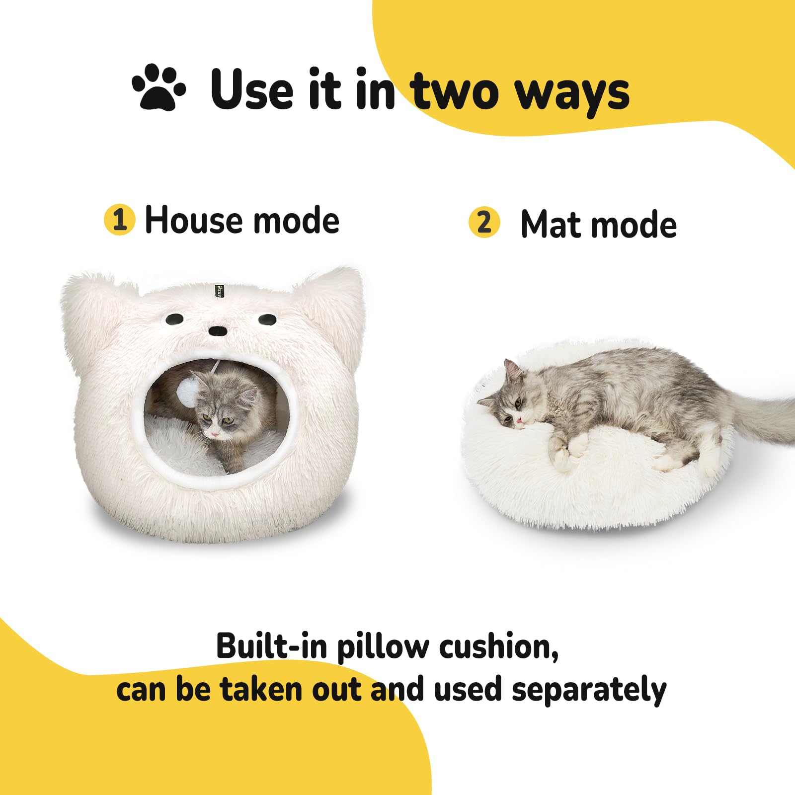 CATISM Cat Cave Bed - Washable Sleeping Place for Cats Plush Pet Cat Pillow House Cushion Fluffy Kitten Puppy Cuddly Bed Pet Bed - Image 3