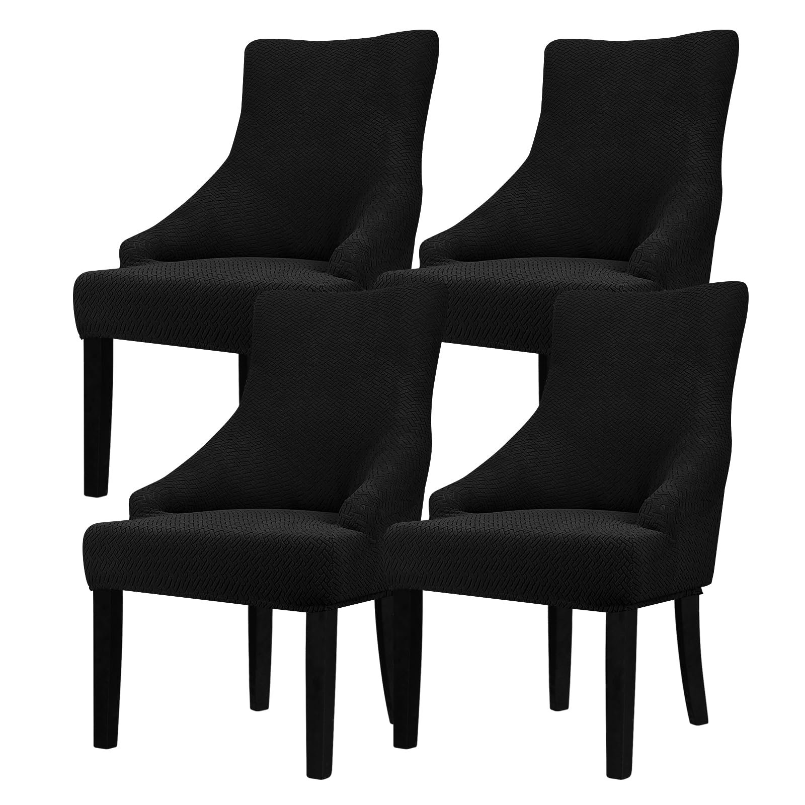 Leorate Hight Scoop Back Chair Covers - Stretch Jacquard Wingback Armchair Slipcovers Recliner Chair cover Furniture Protector for Home Decor - Black 4 Pieces