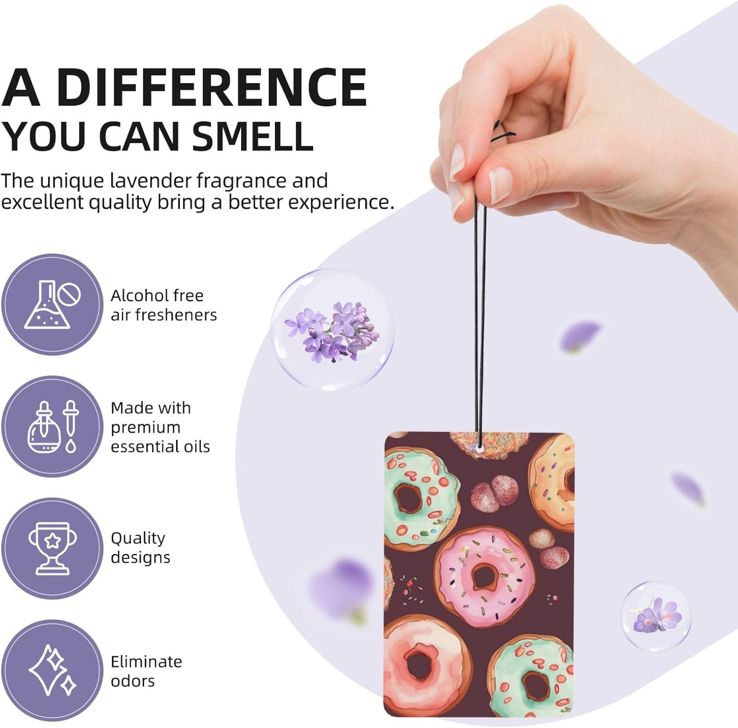 Car Air Freshener 24 PCS Pretty donuts Hanging Car Air Fresheners Auto Interior Decor Card Freshener Strong Scented Card Lavender Cars Scents for Office Bedroom Close Drawer Rectangle