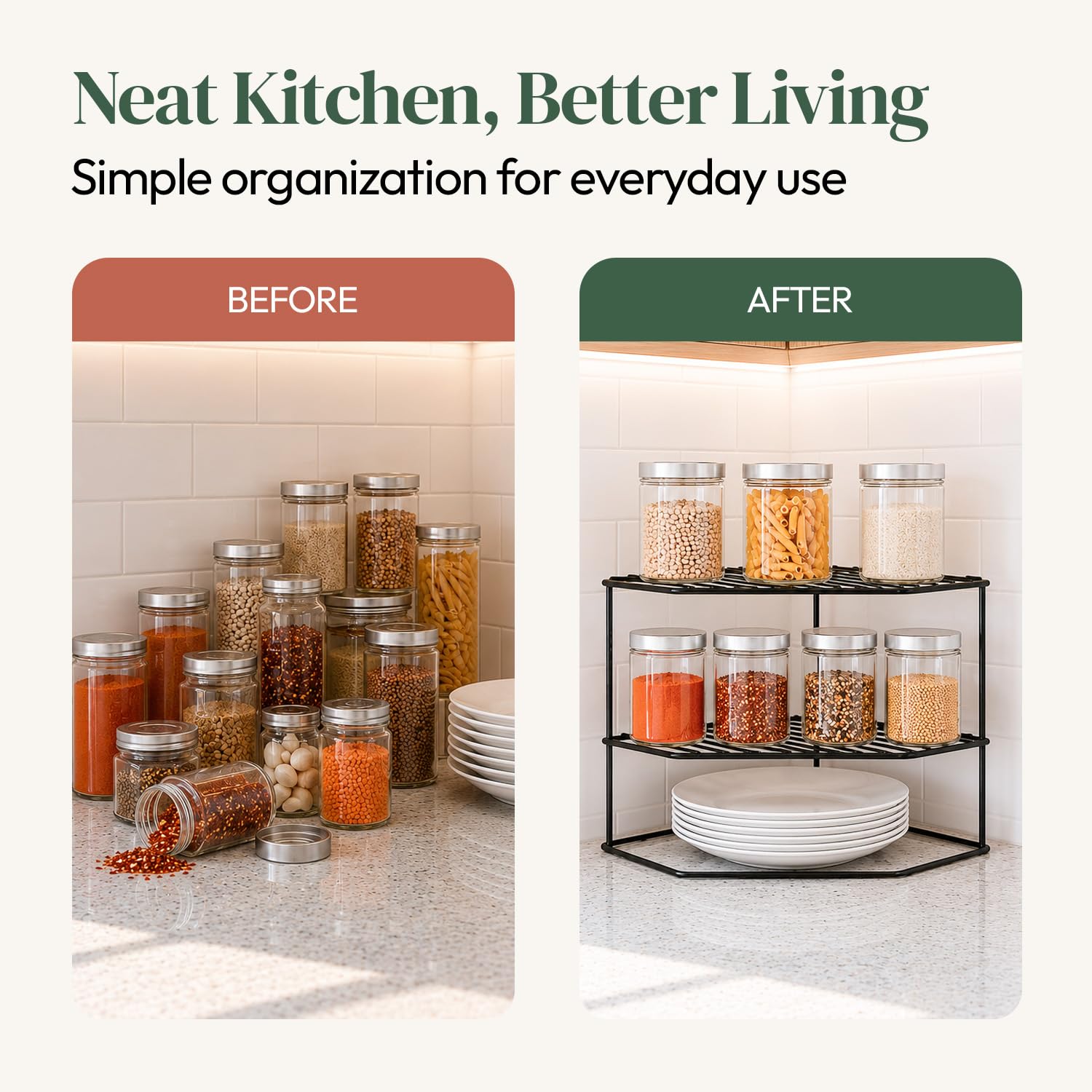WonderStand KONA - Scaffale angolare in acciaio GI a 3 livelli: una soluzione versatile per organizzare piatti e piatti da cucina (nero)