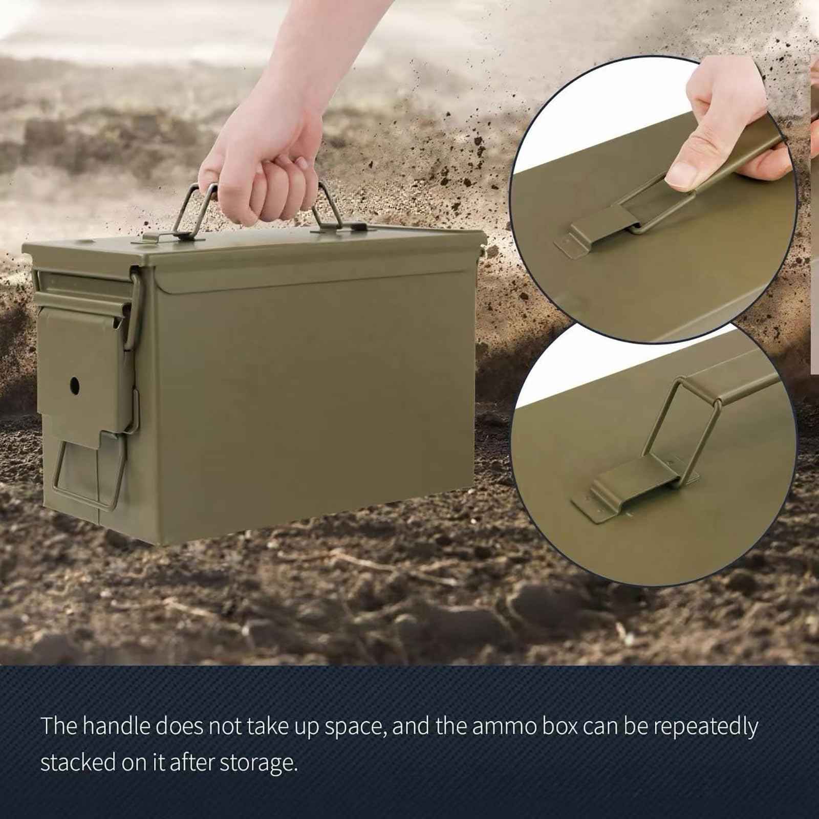 Khaki Lithium-Batterie-Aufbewahrungsbox aus Metall-Large