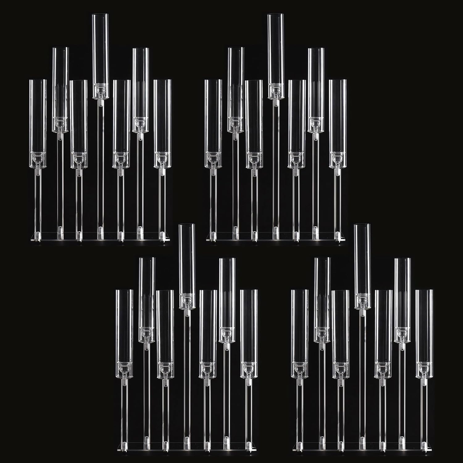 2Pcs Acrylic Candle Holder, 7 Arm Candelabra,Taper Candle Tall Candlestick Holder, 7 Different Heights Clear Crystal Design, Ceremony Birthday Party Wedding Centerpiece(excluding Candles)