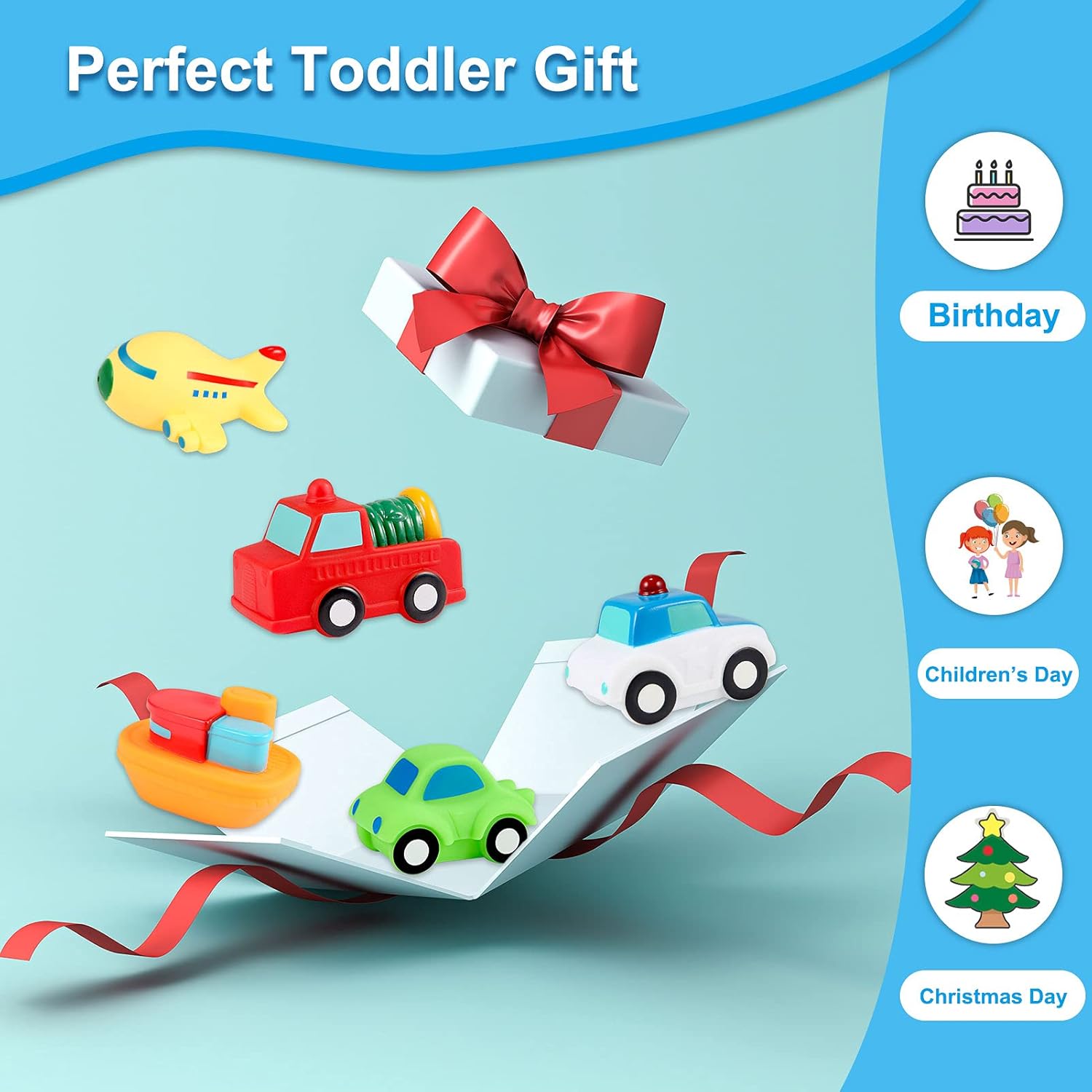 Baby Bath Toys Bathtub Toy - 5 Packs Kids Floating Water Spray Toy Fun Bathtime with Boat, Police Car,Fire Truck and Plane Plastic Toy for Toddler Boys and Girls : Toys & Games