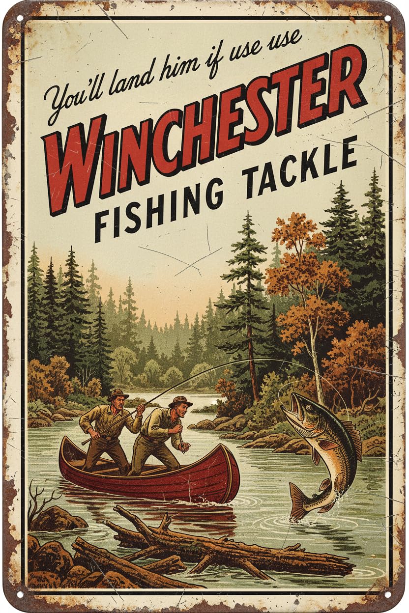 Vintage Metal Tin Sign 8X12 Retro Metal Tin Sign Winchester Fish And Tackle Hunting Fishing Home Wall Decor Custom Private Property Signs Outdoor