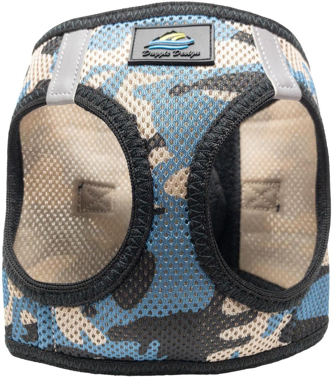 Doggie Design No Choke Dog Harness - Simple Step-in and Go Dog Vest for Small, Medium, and Large Breeds - Breathable Mesh Polyester Pet Harness - Blue Camo - M