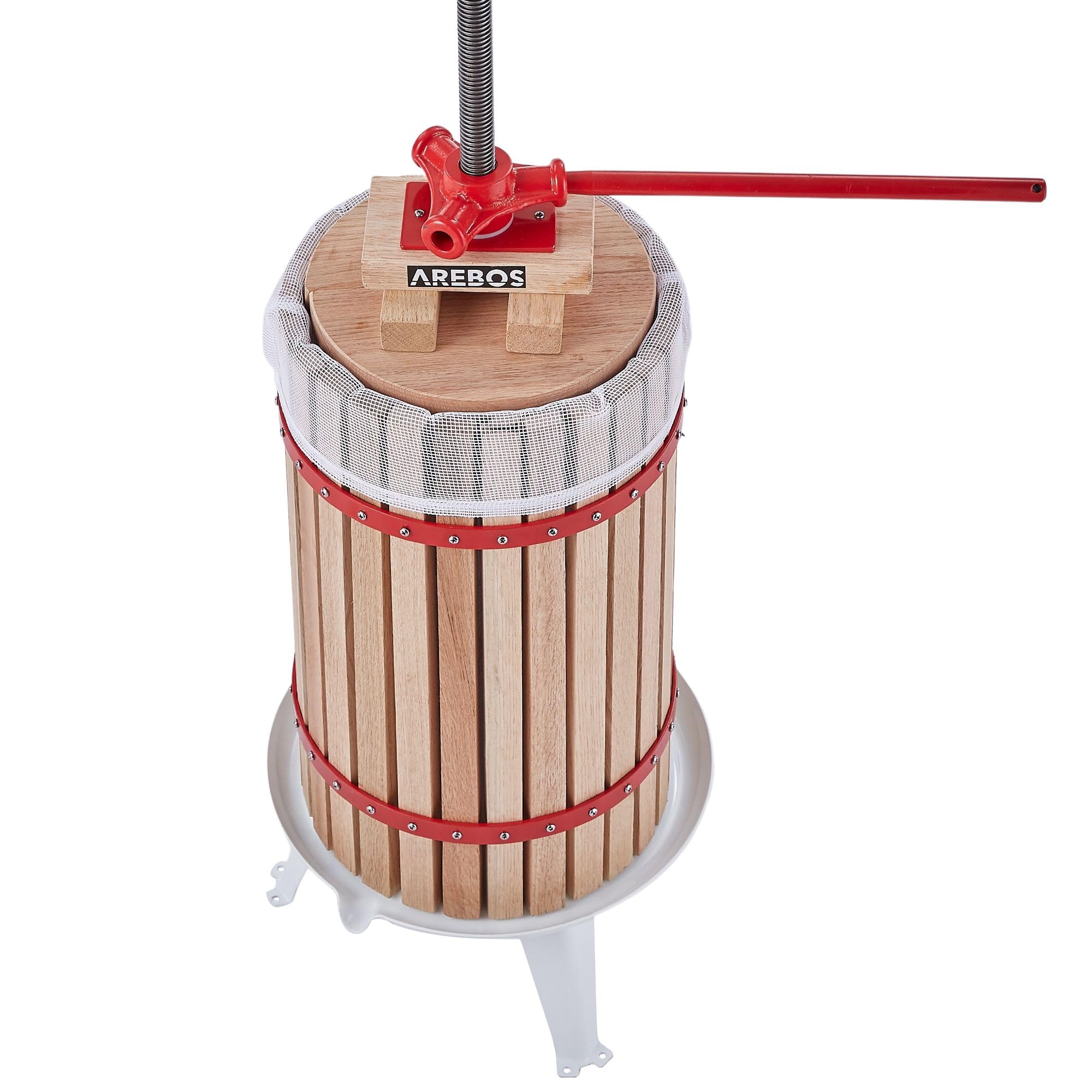 Arebos Obstpresse 18L und Obstmühle 7L | Manuelle Saftpresse I Beerenpresse inkl. Presstuch, Druckplatte und Metallspindel I Für jegliche Arten von Saft & Gemüse
