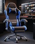 Chaise de jeu ergonomique avec repose-pieds, lourd service 330lbs chaise de bureau, Massage Lombaire, Hauteur réglable & Oreiller tête, Confortable pour soulager la douleur au dos, Streaming, Long Gaming, Bleu
