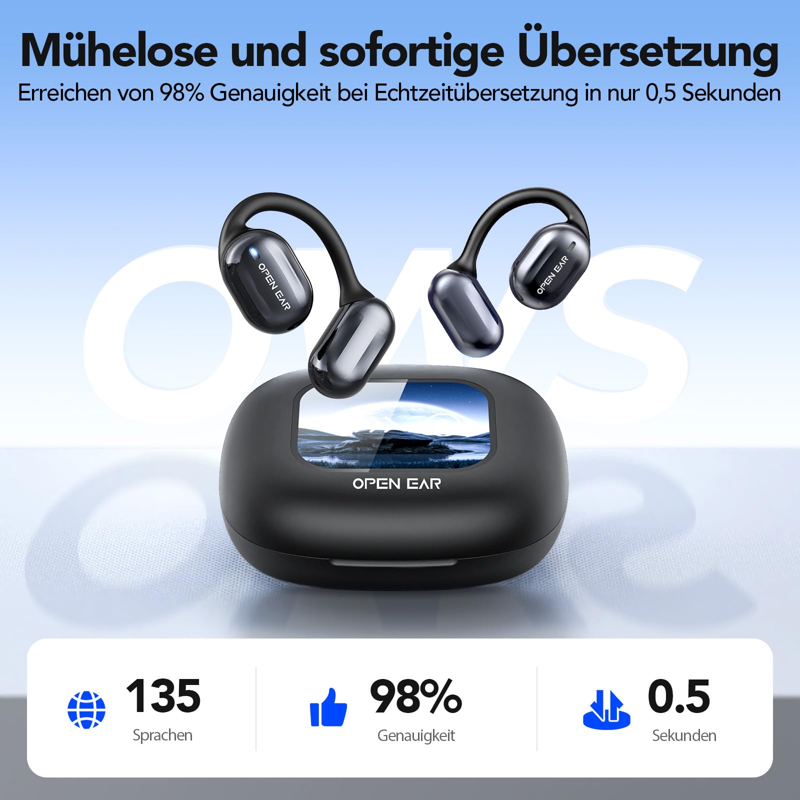 Ki Übersetzer Kopfhörer, 3-in-1 Übersetzungskopfhörer mit Echtzeitübersetzung, 150 Sprachen, Touchscreen, 60H, für iOS und Android