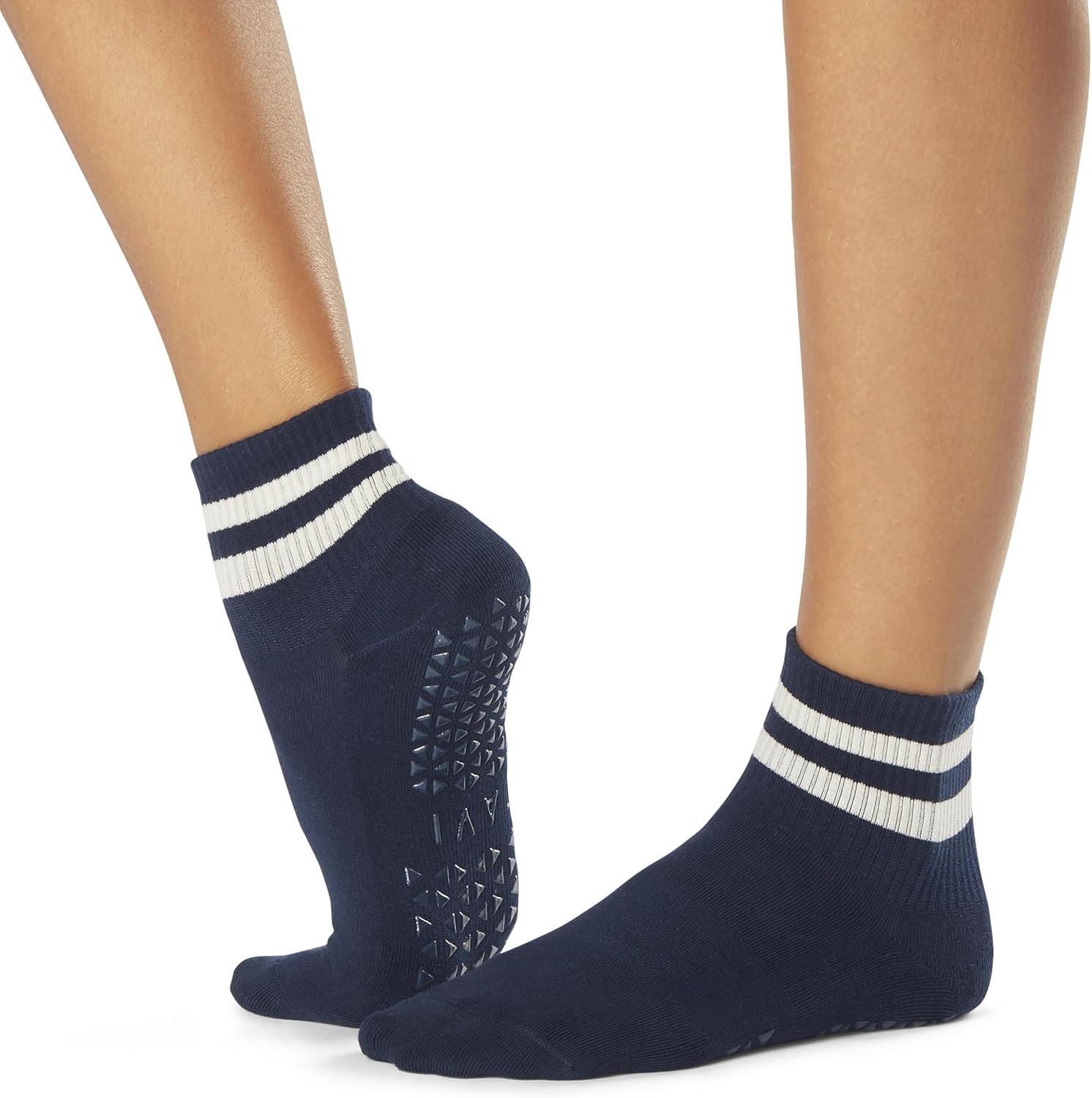 TAVI NOIR Aria Grip Socks – Pilates Socks with Grips for Women, Non Slip, Yoga & Barre, Indigo Stripe, Medium
