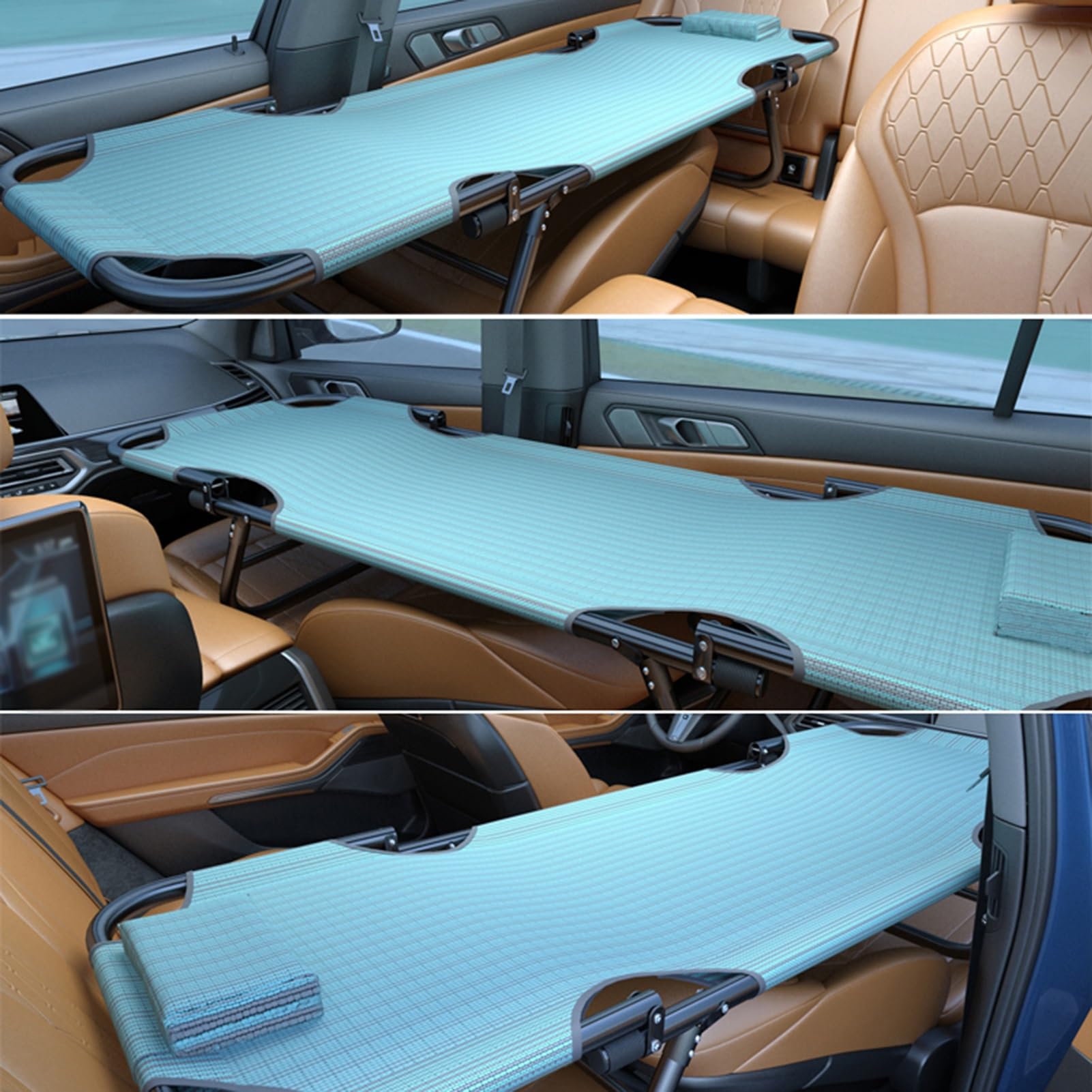 Colchones para Coches No Inflables, Camas De Viaje Plegables, Camas De Camping Al Aire Libre, Fáciles De Limpiar, para Asientos Traseros En La Mayoría De Los Coches (Color : Azul, S : 163x56)