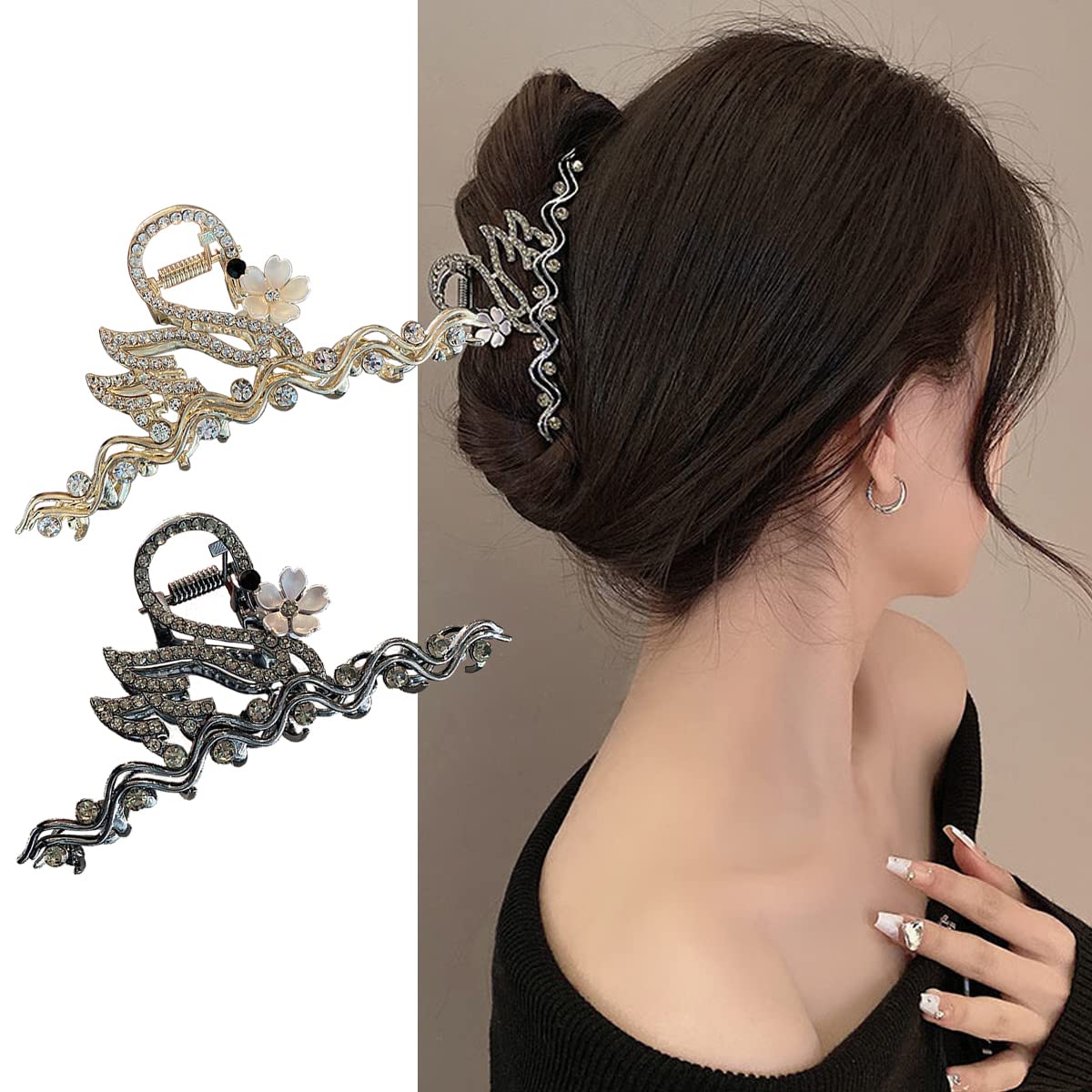 Photo 1 of 2PCS Hair Bows Hair Clip, Silky Satin Hair Ribbon Ponytail Holder Slides Metal Clips Hair Bow for Women Girls Toddlers Teens Kids Hair Accessories (Hair Bows-Black+Black-C) 3 pack
HAKJXOS Flower Hair Clips Elegant Swan Designs Hair Accessories for Girls W