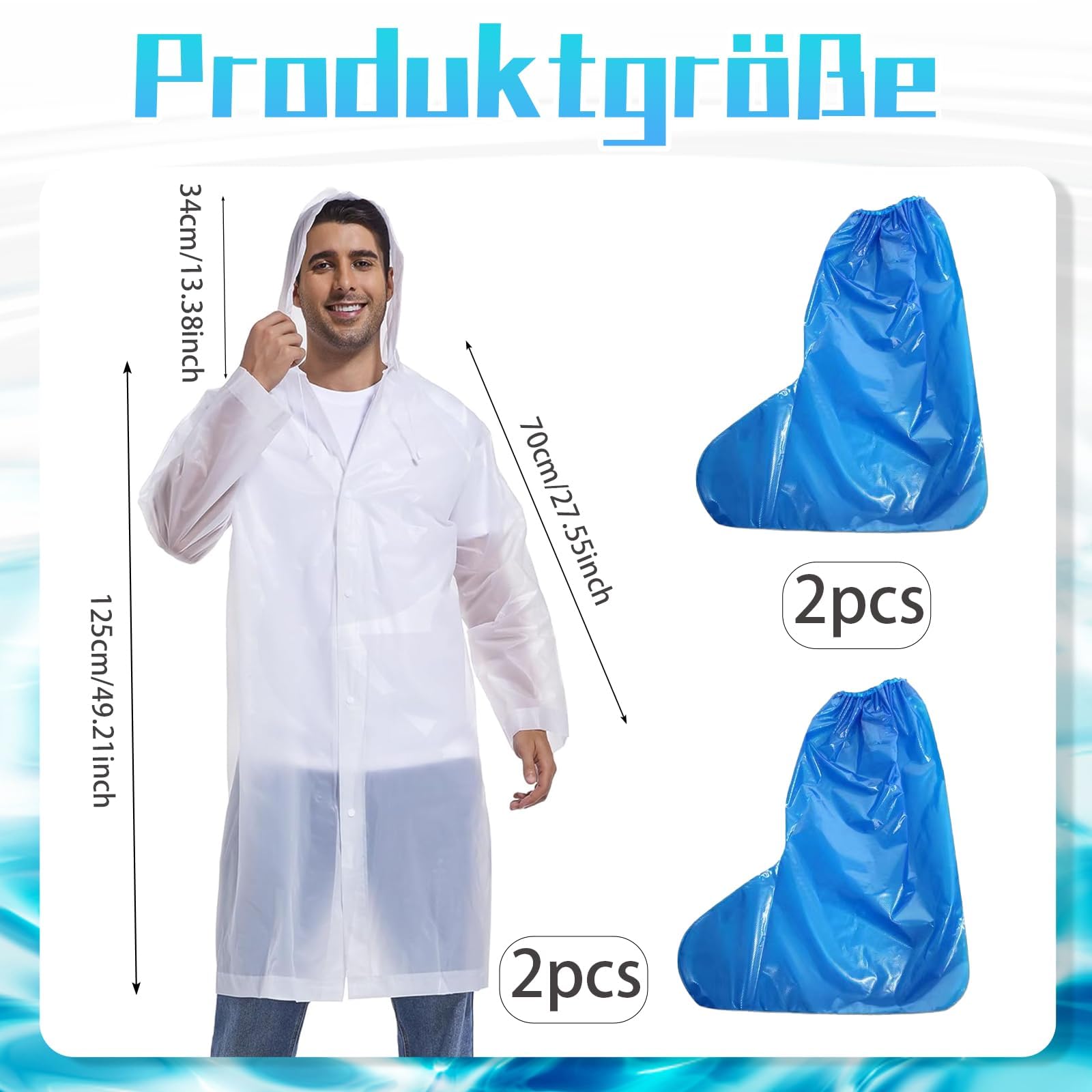 4 Stück Rain Poncho, Festival Regenponcho, Regencape Durchsichtig, Regenponcho Durchsichtig, Für Wandern Camping Radfahren Reisen, 2 Stück Damen Herren Wasserdicht