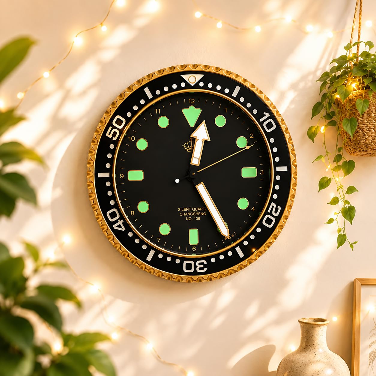 Xtore Striking Nautical Dial Wall Clock for Living Room, Office & Bedroom Décor | Bold Design with Luminous Markers & Silent Quartz Movement (Black & Gold, 30 cm)-image-18