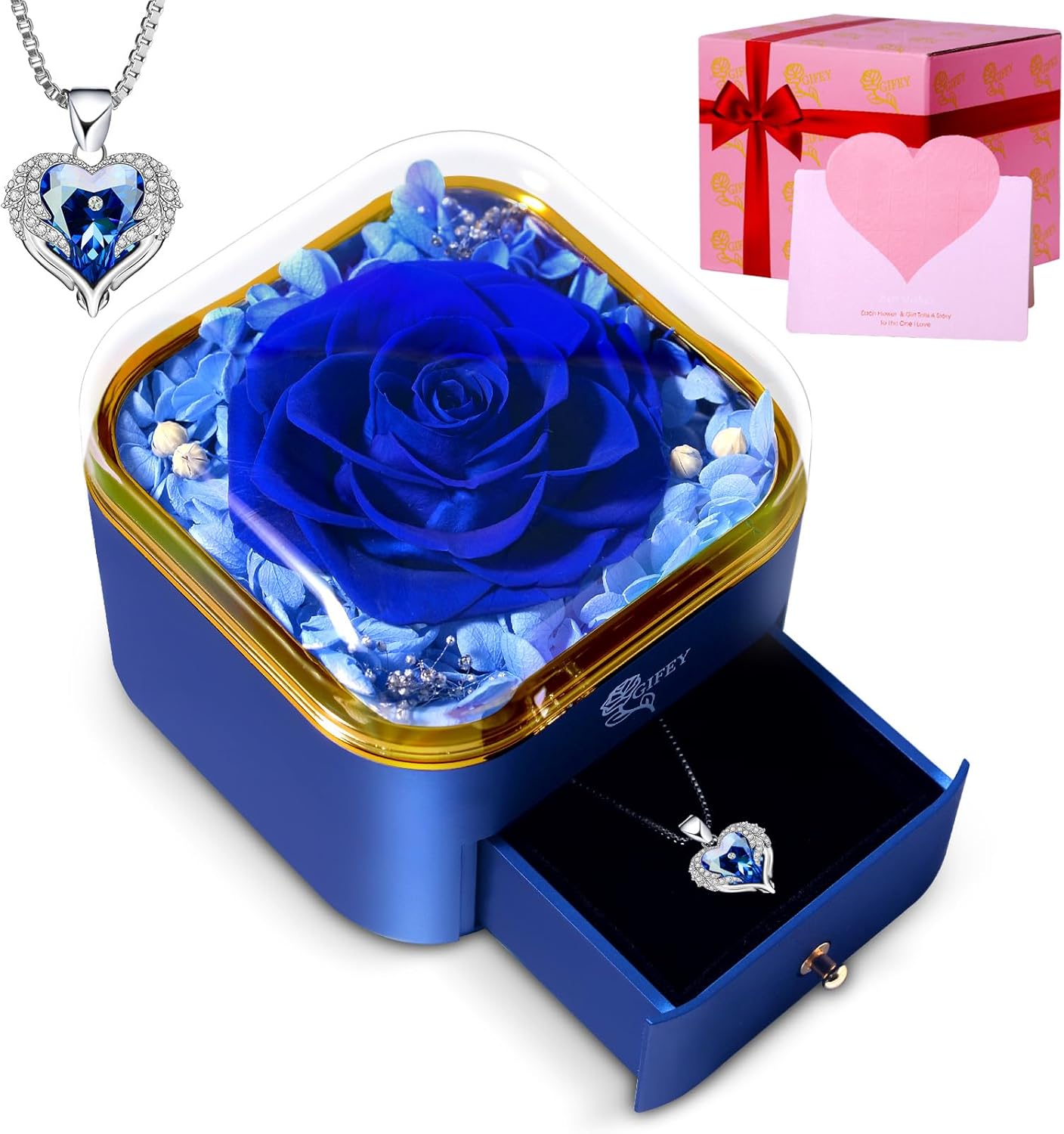 Valentines Day Gifts for Her Birthday Gifts for Women,Preserved Blue Rose with I Love You Necklace Preserved Flowers Gifts for Women Mom Girlfriend Wife Gifts Idea on Birthday Anniversary Valentines