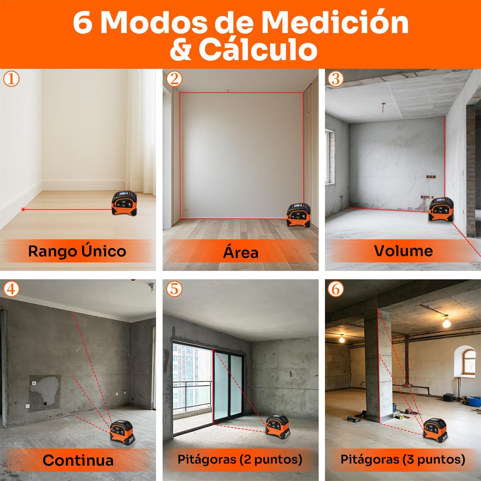 Cinta Metro Laser 2 en 1 - ansigtny Recargable Medidor de Distancia Láser Digital de 60 m y Cinta Metrica de 5m con Gancho Magnético, Metro Digital para Bricolaje y Decoración del Hogar (M/In/Ft)