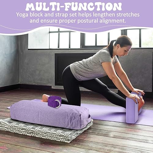 Miniatura 6 de Juego de 4 almohadas de yoga con correa, cómoda almohada de meditación para yoga restaurativo, antideslizante, bloques de yoga reutilizables para