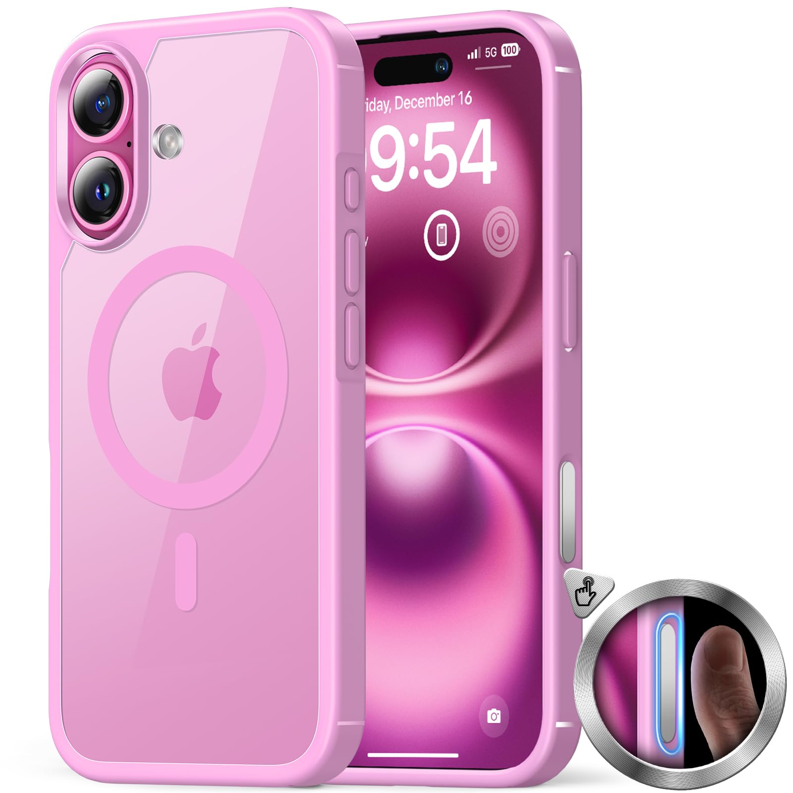 TAURI Magnetica Cover per iPhone 16 Plus con Pulsante di Acquisizione Controllo Fotocamera, Compatibile con MagSafe [Protezione di Grado Militare], Custodia Sottile 6.7" - Rosa Viola