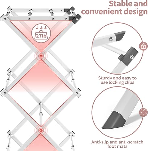 Miniatura 5 de APEXCHASER Tendedero de Ropa Plegable - Tendedero de Lavandería de 3 Niveles para Ropa, Secadora de Ropa de Metal Expandible, Toallero Plegable,
