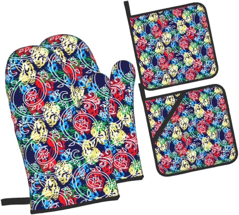 Oven Gloves for Safe BBQ Cooking Baking Grilling Set of 4