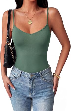 OPOIPIN Womens Shapewear Bodysuit Sexy V Neck Sleeveless Spaghetti Strap Tank Tops Thong Going Out Outfits