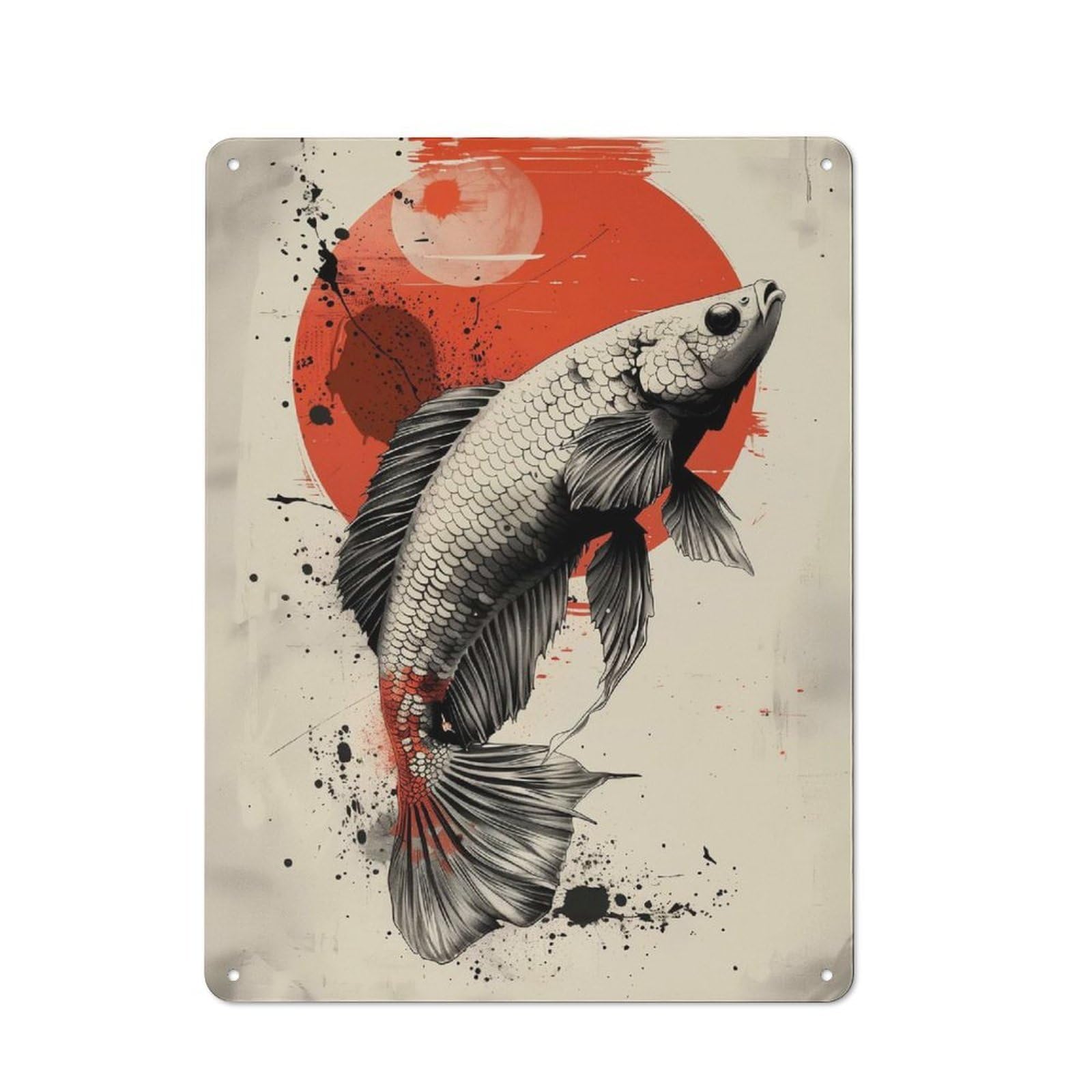 Junmoney Japan Koi Fish Poster Tin Wall Plaque 40X30cm With For Garage Or Workshop, For Kitchen, Dining Room And Home Bar Wall Decor