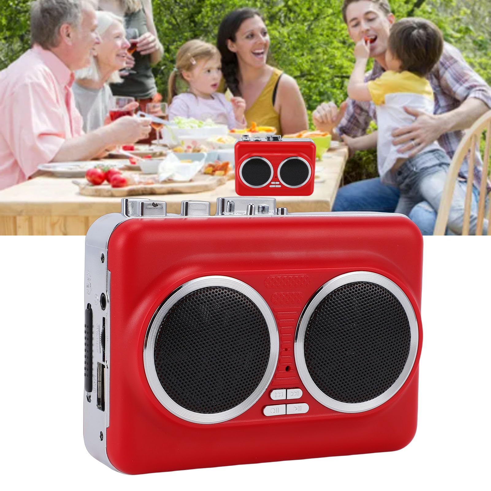 Generic Lettore di Cassette Portatile con Doppi Altoparlanti e Conversione USB per Amanti della Musica, Plastica Rossa, Design Compatto
