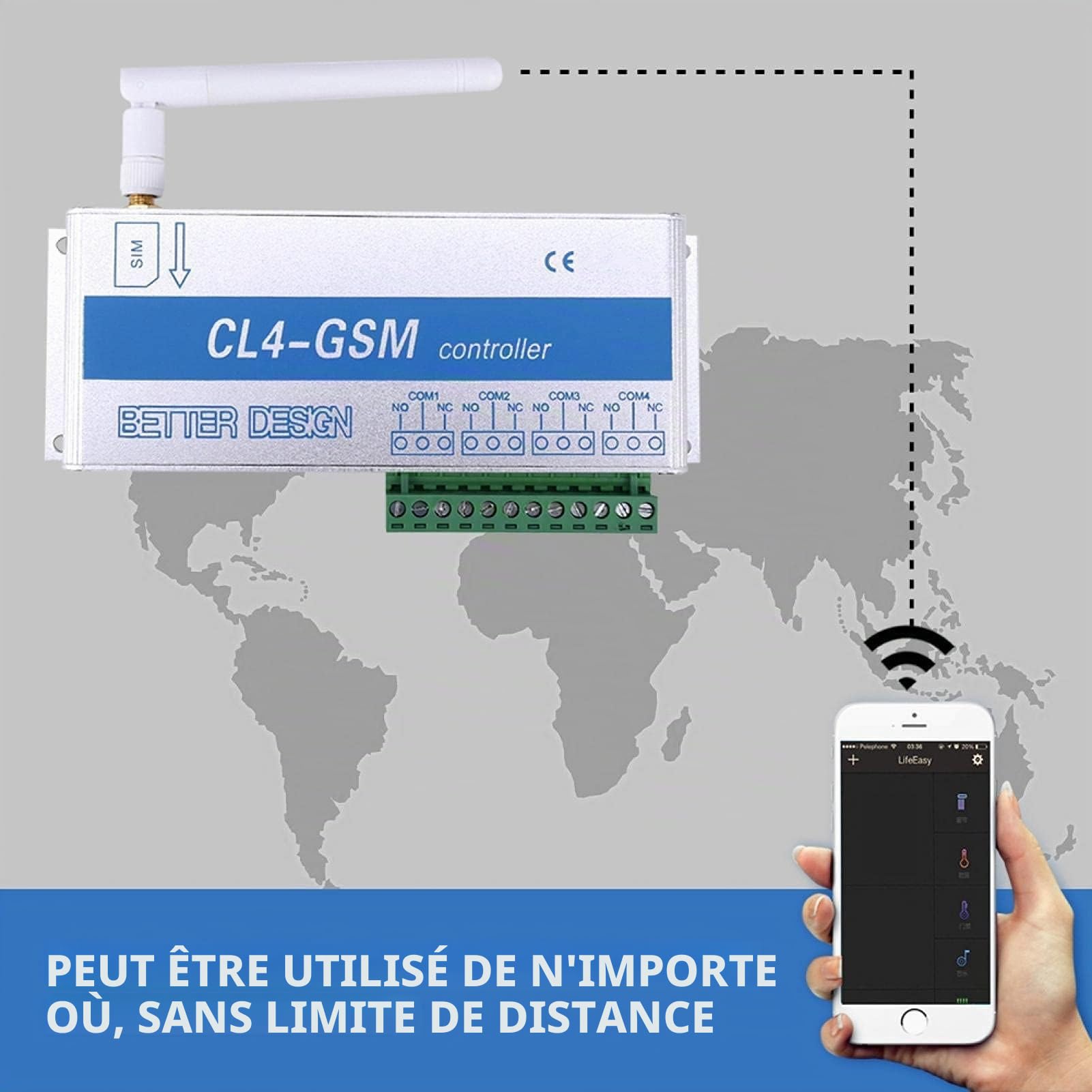 220 V/10A CL4-GSM Interrupteur de Télécommande sans Fil, GSM SMS/contrôle d'appel, Système de sécurité à Domicile, pour Système de Contrôle d'accès à la Porte Alimentation, appareils ménagers