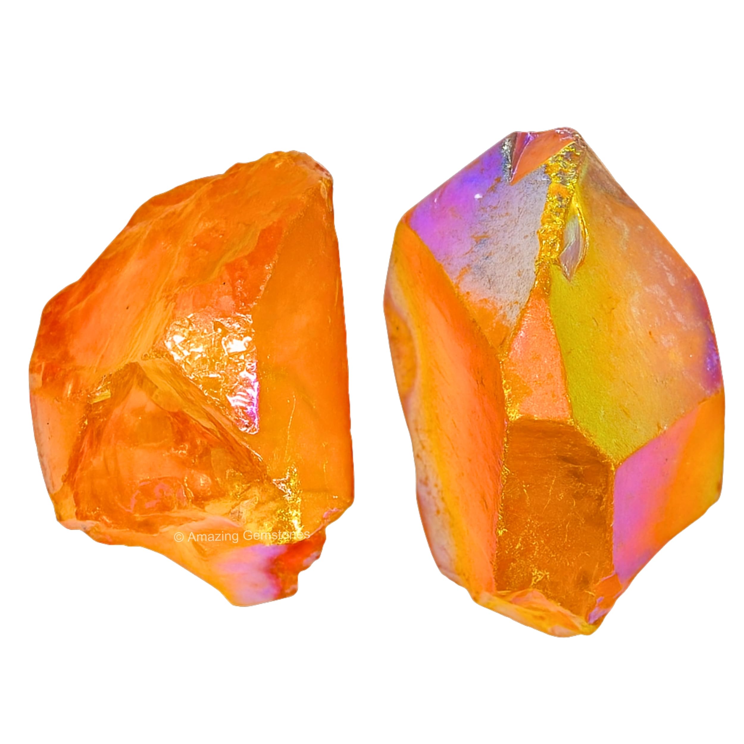 Amazing Gemstone 2 Pieces Tangerine Aura Quartz Raw Crystals and Healing Stones, Natural Rocks for Meditation and DIY Raw Stones and Crystals