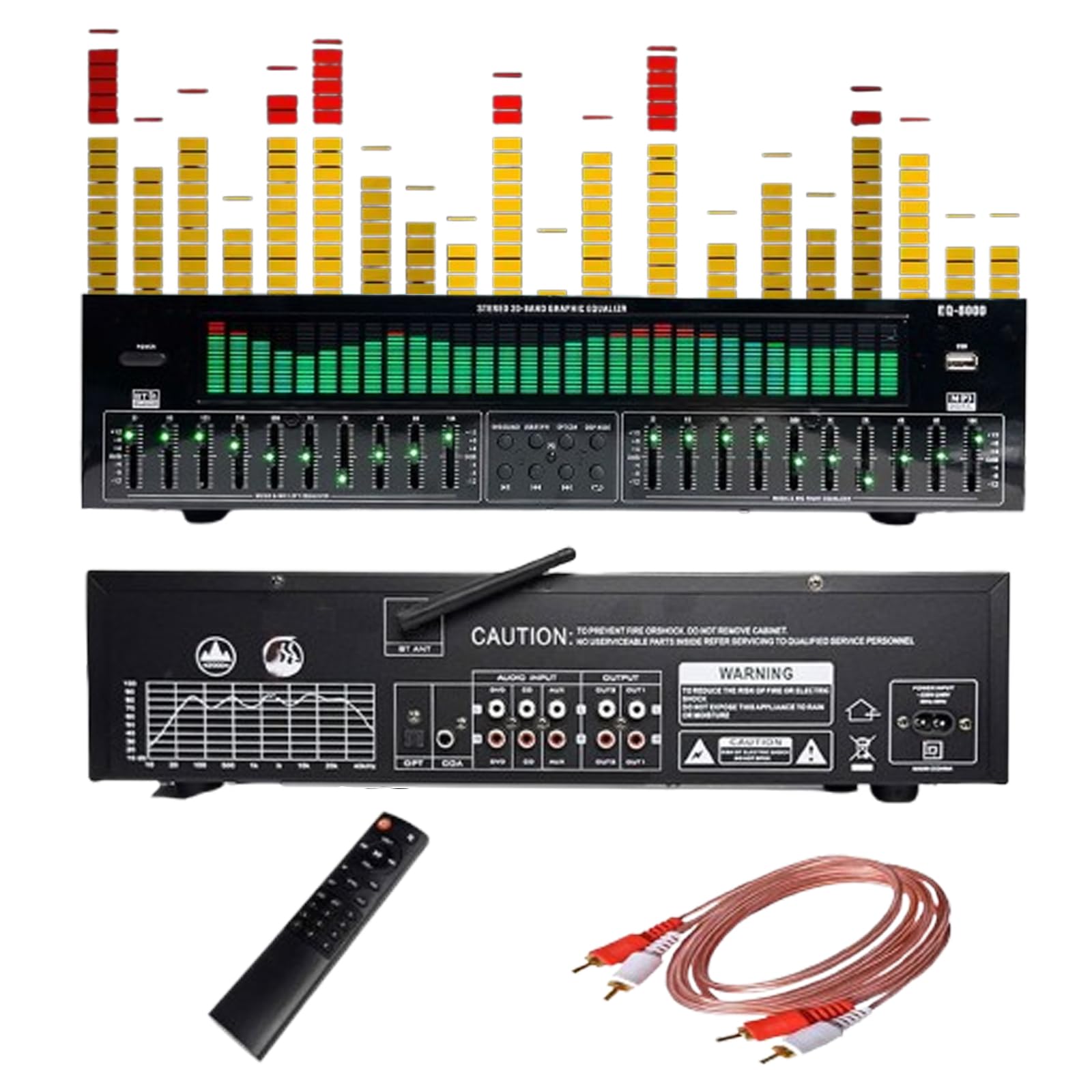 Ecualizador indicador de espectro musical, ecualizador digital de ecualizador de 31 bandas, 12 modos de salto/10 salidas de efecto preestablecido, con pantalla LED, intensidad de señal ajustable, para