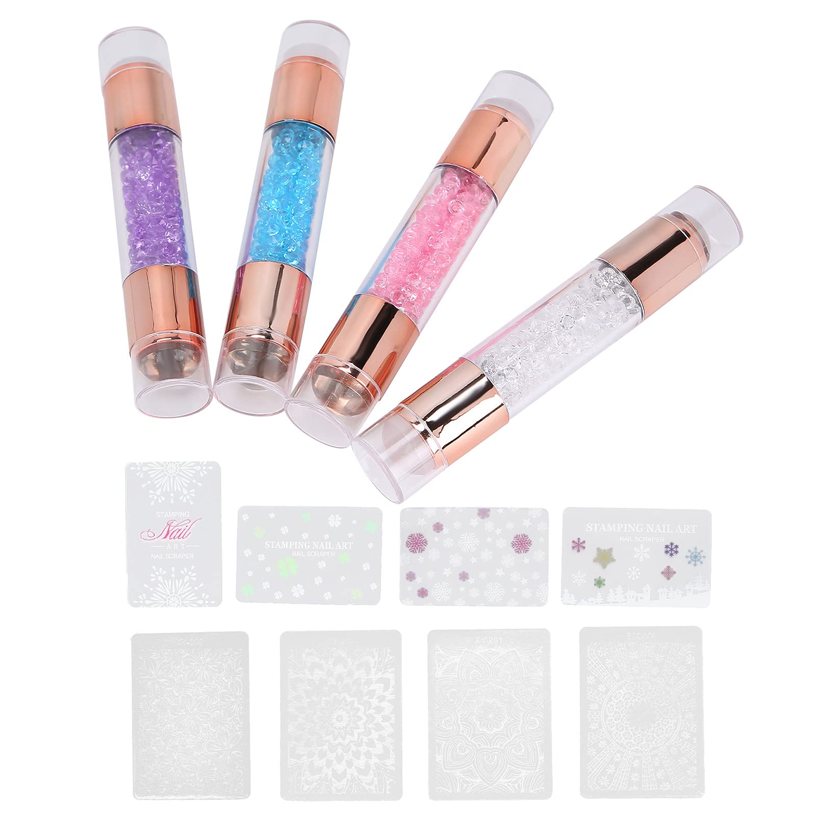 Generic Stylos Tampons en Silicone pour Manucure, Design à Double Tête, Résine de Silicone Transparente, Colorés, Adaptés à les Designs et Ongles Bleu + Rose + Transparent + Violet