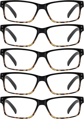 GUD Paquete de 5 lentes con bisagra de resorte para hombres y mujeres (negroamarillo, +0.00)
