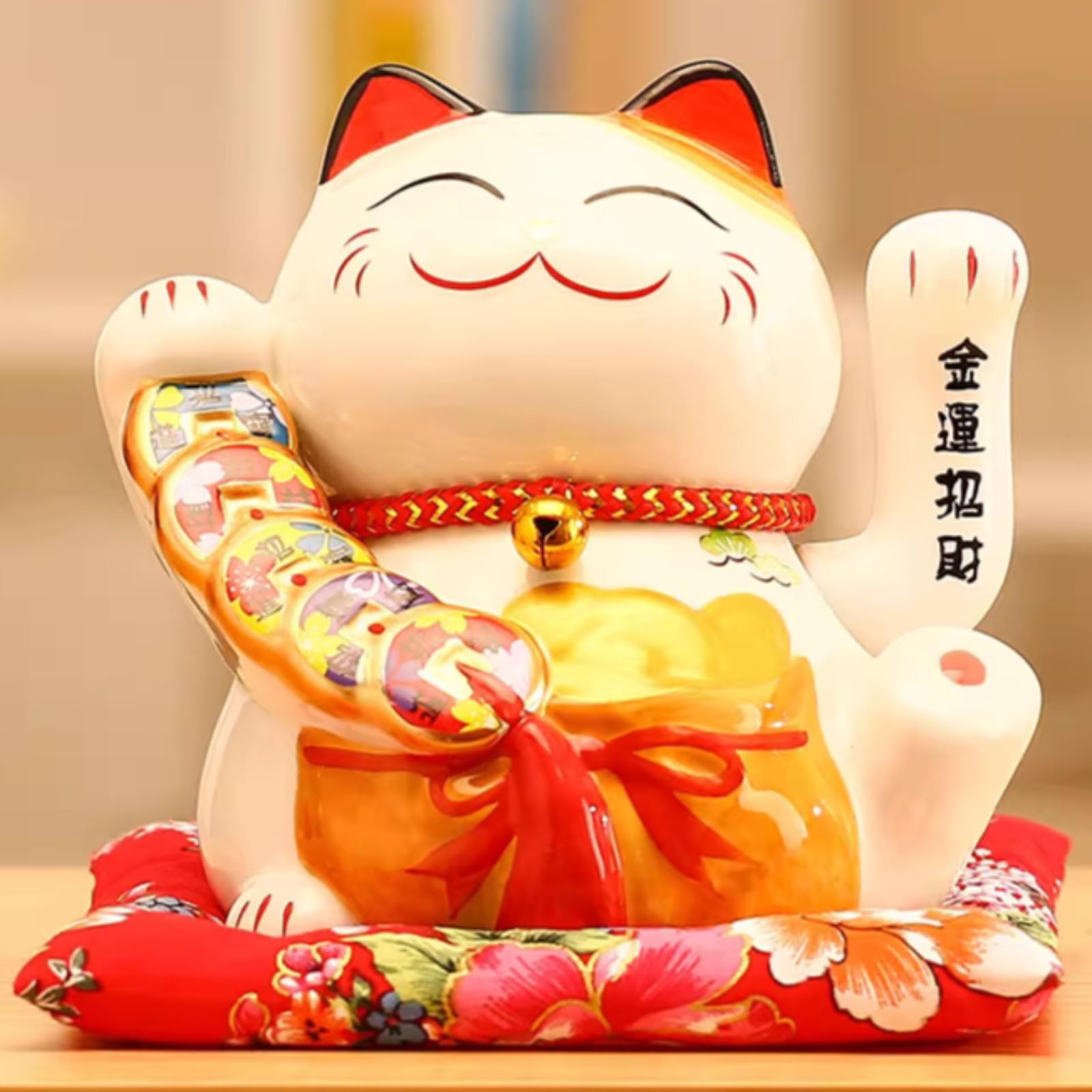 Adorno Maneki Neko con brazo agitado del tesoro de estilo chino, 16 cm, regalo para decoración del hogar y Año Nuevo