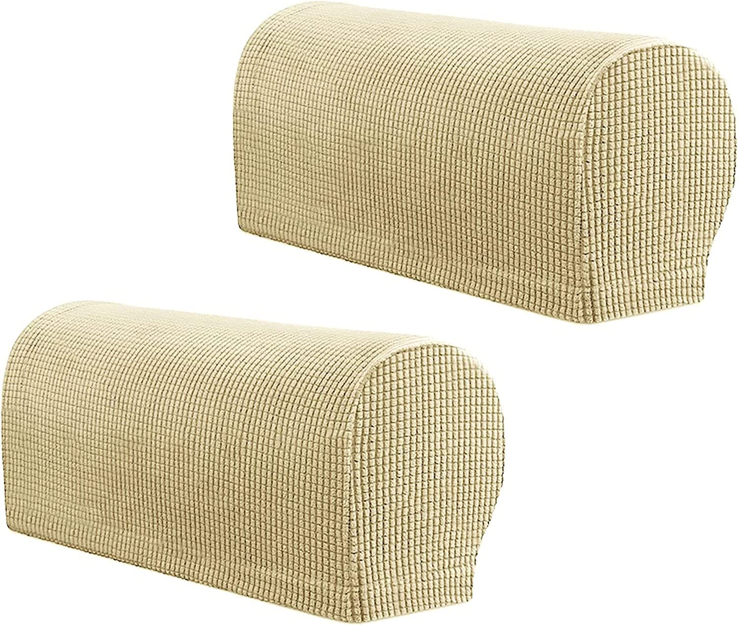 RANARA Armlehne Stuhlhussen Armlehnenbezüge Weiches Spandex Polyester Armkappen Rutschfester Möbelschutz Stretch Armlehne Bezug für Stuhl Sofa Couch, 2er Set, Braun (Farbe: Beige, Größe: 4 Stück)