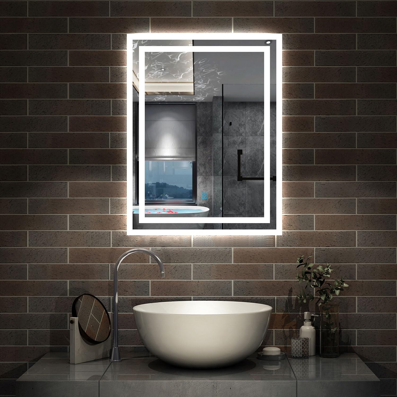 Acezanble 900x700mm Bathroom Mirror with LED Lights, Illuminated Wall Mounted Vanity Mirror, Anti-fog, 3 Colors Dimmable Light, Memory Function, IP44, Makeup Mirror for Bathroom