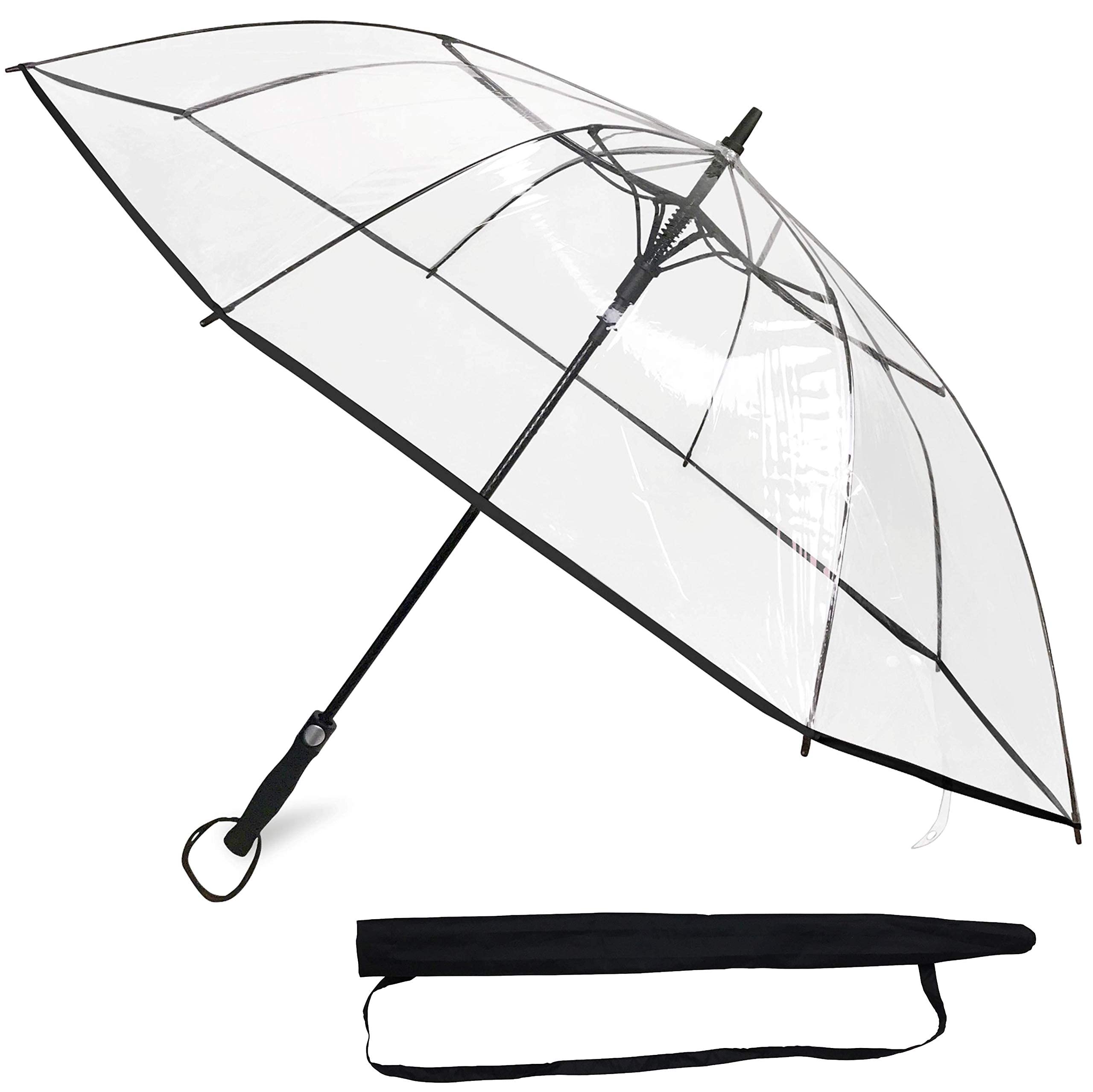 Ombrello Grande da Pioggia XXL - Diametro 130 cm - Ombrello Trasparente con Comodo Pulsante Automatico e Cover, Perfetto come Ombrello Pioggia per Coppie o da Matrimonio - Bordo Bianco o Nero