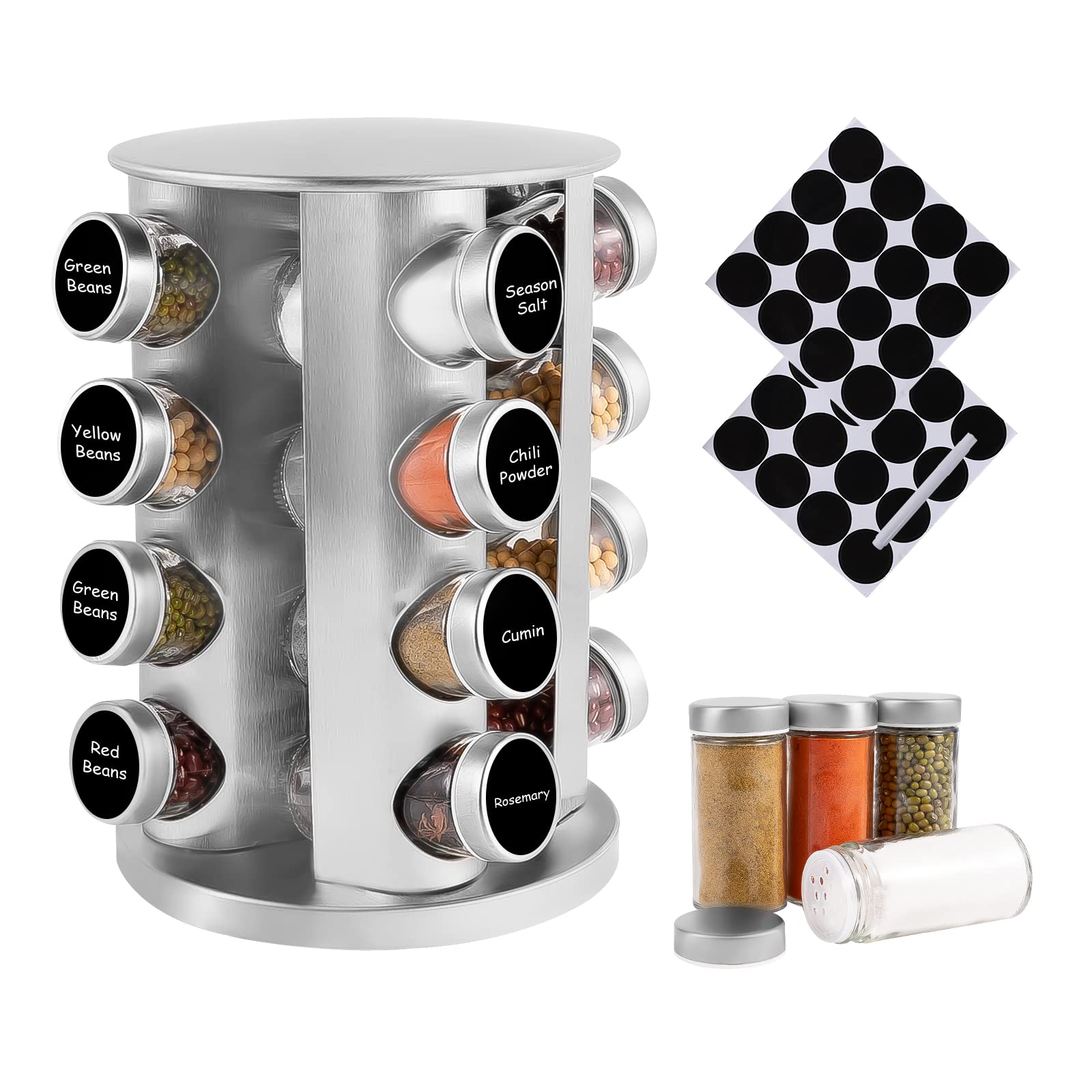 Spice Rack, 16 - Jar Revolving Countertop Spice Tower, Carousel Seasoning Storage Organization for Home & Kitchen