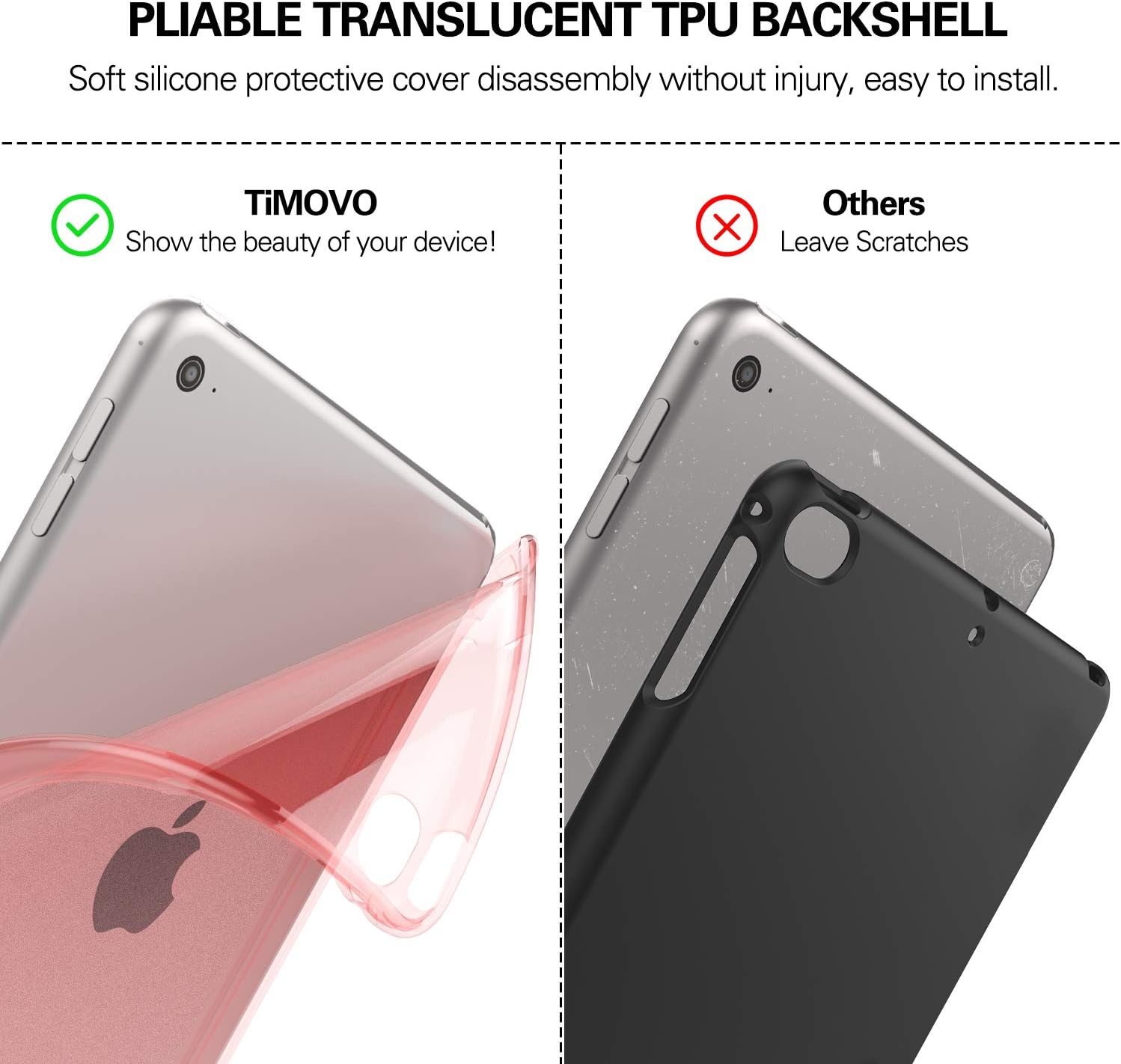 TiMOVO Cover Compatible for New iPad Mini 5th Generation 2019 Case, Slim Soft TPU Translucent Frosted Back Protector Cover Shell with Auto Wake/Sleep, Smart Cover Fit iPad Mini 5 2019, Rose Gold