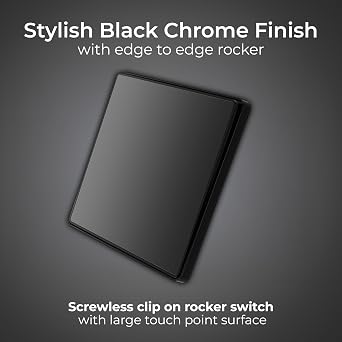 BG Electrical Single Wall Light Switch, 2-Way, Edge-to-Edge Rocker, Screwless Appearance, Round Edges, Evolve, Black Chrome, 20A, 16AX, PCDBC12EB